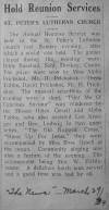Newspaper clip, reunion service, Mar 29, 1934