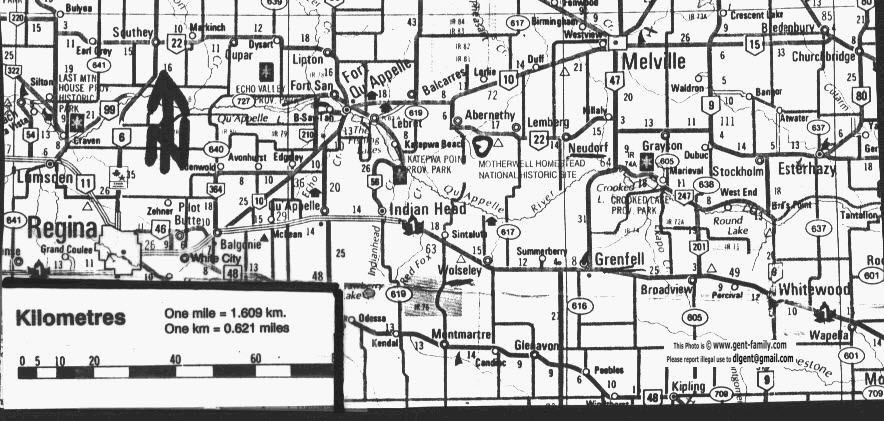 ROAD MAP OF REGINA TO ESTERHAZY, INCLUDING NEUDORF AREA