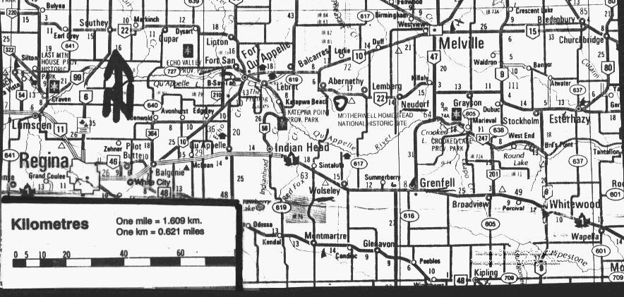 ROAD MAP OF REGINA TO ESTERHAZY, INCLUDING NEUDORF AREA