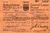1931 Saskatchewan Liquor Permit
